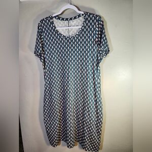 Duluth Trading Geometric Patterned Dress Short Sleeve Cotton Blend Sz L